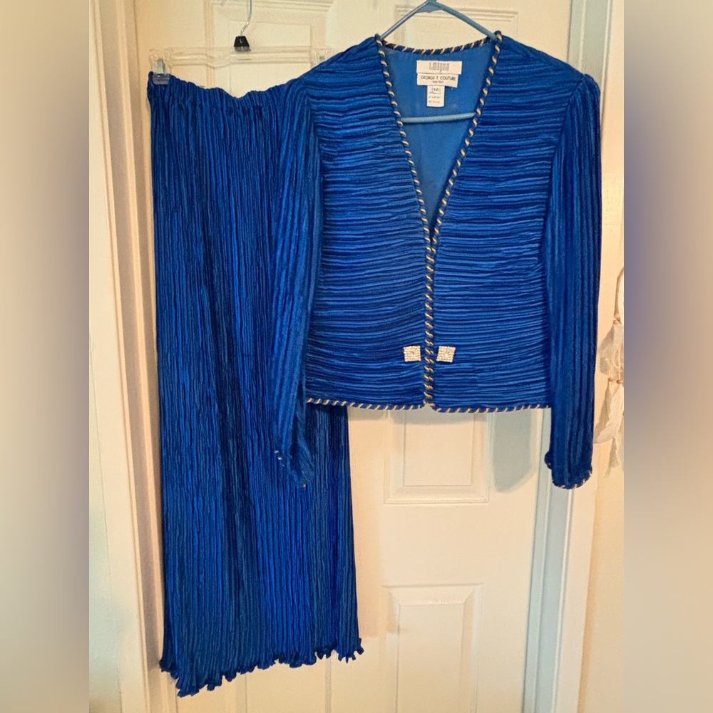George F. Couture Vintage Royal Blue Maxi Skirt Set